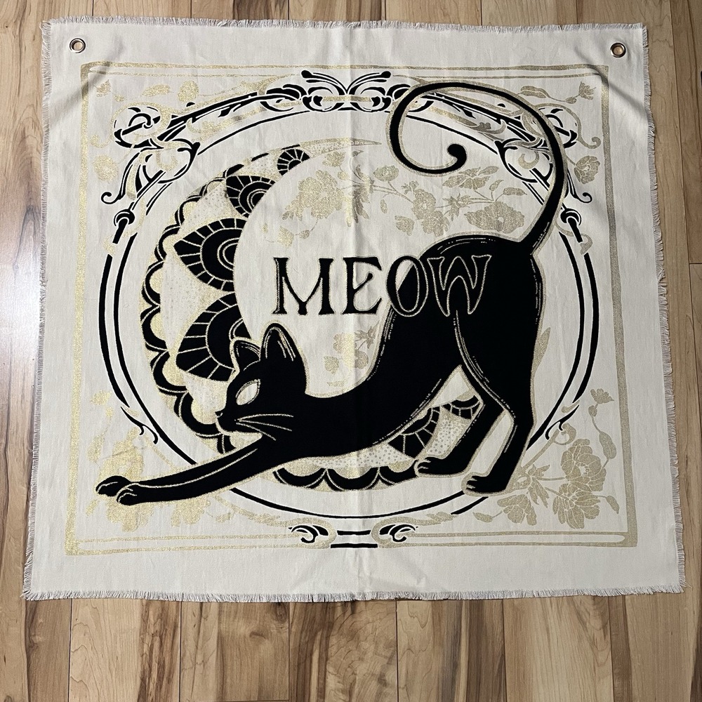 Modern Black Cat Wall Hanging Tapestry Woven Made For AEO Apartment 31"x33" Meow